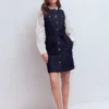 Short Gold Button Denim Dress Indigo Short Gold Button Denim Dress Indigo
