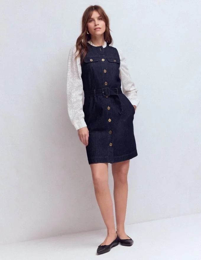 Short Gold Button Denim Dress Indigo Short Gold Button Denim Dress Indigo