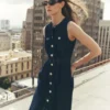 Short Gold Button Denim Dress Indigo Short Gold Button Denim Dress Indigo