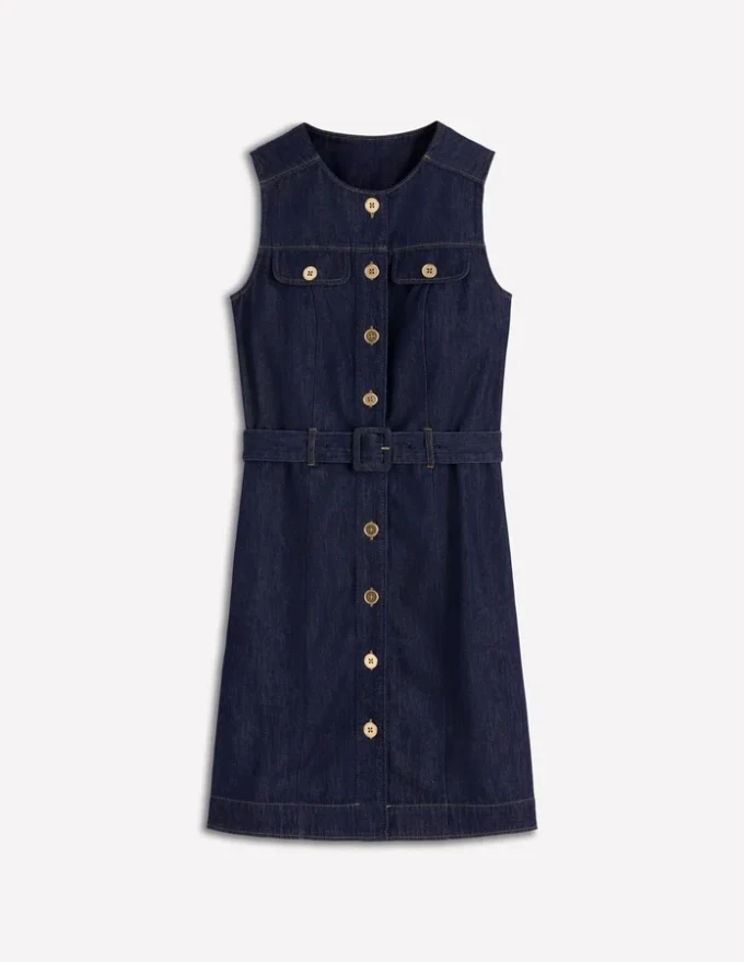 Short Gold Button Denim Dress Indigo Short Gold Button Denim Dress Indigo