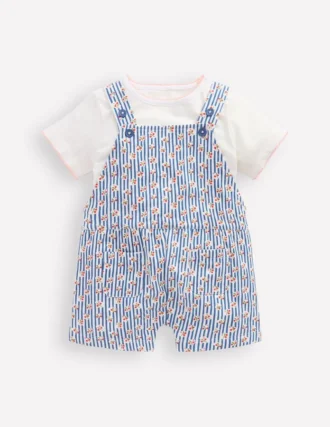 Short Jersey Dungaree Set Bluejay Cherry Stripe