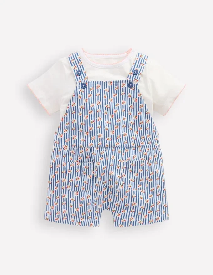 Short Jersey Dungaree Set Bluejay Cherry Stripe Short Jersey Dungaree Set Bluejay Cherry Stripe