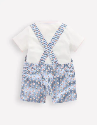 Short Jersey Dungaree Set Bluejay Cherry Stripe
