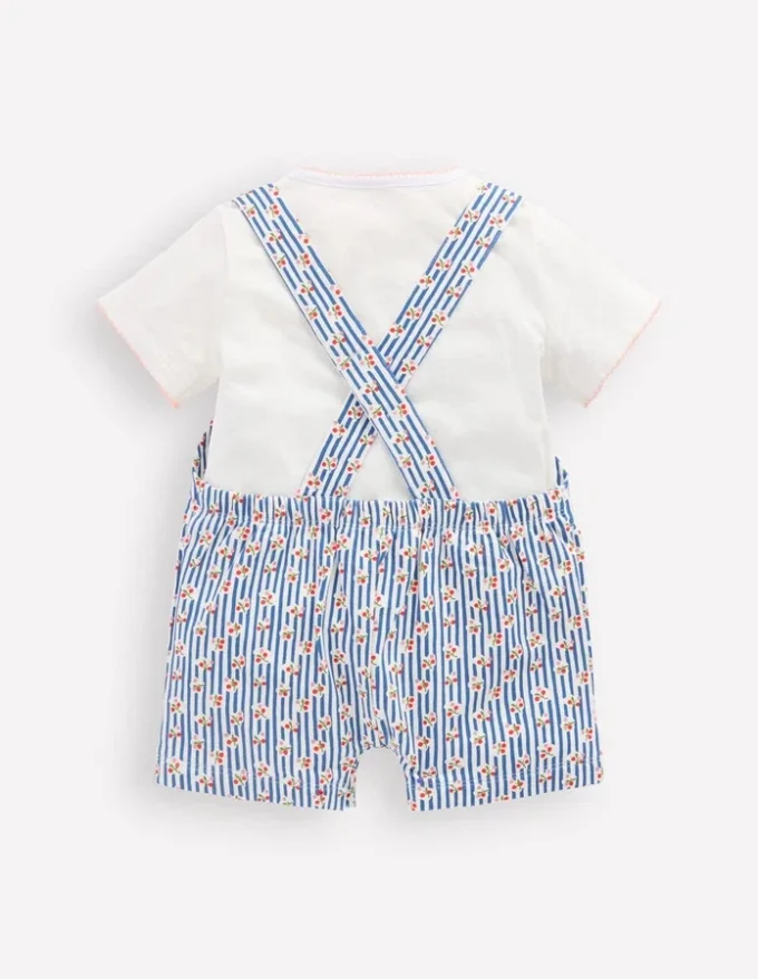 Short Jersey Dungaree Set Bluejay Cherry Stripe Short Jersey Dungaree Set Bluejay Cherry Stripe