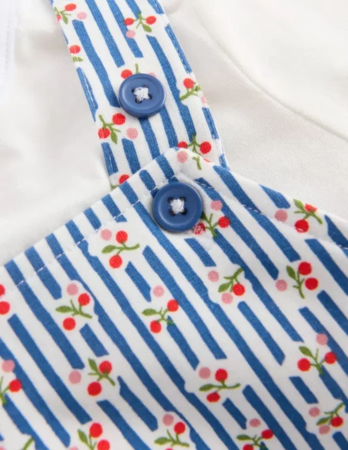 Short Jersey Dungaree Set Bluejay Cherry Stripe Short Jersey Dungaree Set Bluejay Cherry Stripe