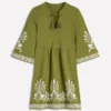 Short Kaftan Jersey Dress Khaki Embroidered Short Kaftan Jersey Dress Khaki Embroidered