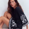 Short Kaftan Jersey Dress Navy Embroidered Short Kaftan Jersey Dress Navy Embroidered