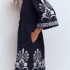 Short Kaftan Jersey Dress Navy Embroidered Short Kaftan Jersey Dress Navy Embroidered