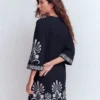 Short Kaftan Jersey Dress Navy Embroidered Short Kaftan Jersey Dress Navy Embroidered