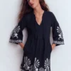 Short Kaftan Jersey Dress Navy Embroidered Short Kaftan Jersey Dress Navy Embroidered