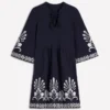 Short Kaftan Jersey Dress Navy Embroidered Short Kaftan Jersey Dress Navy Embroidered