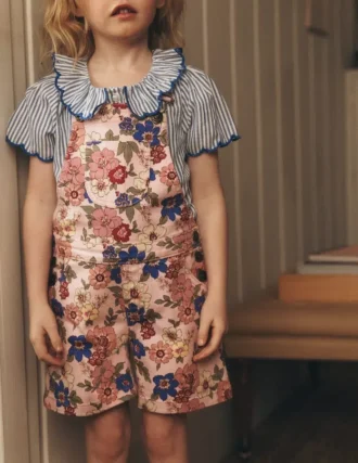 Short Overalls Pink Floral Bloom