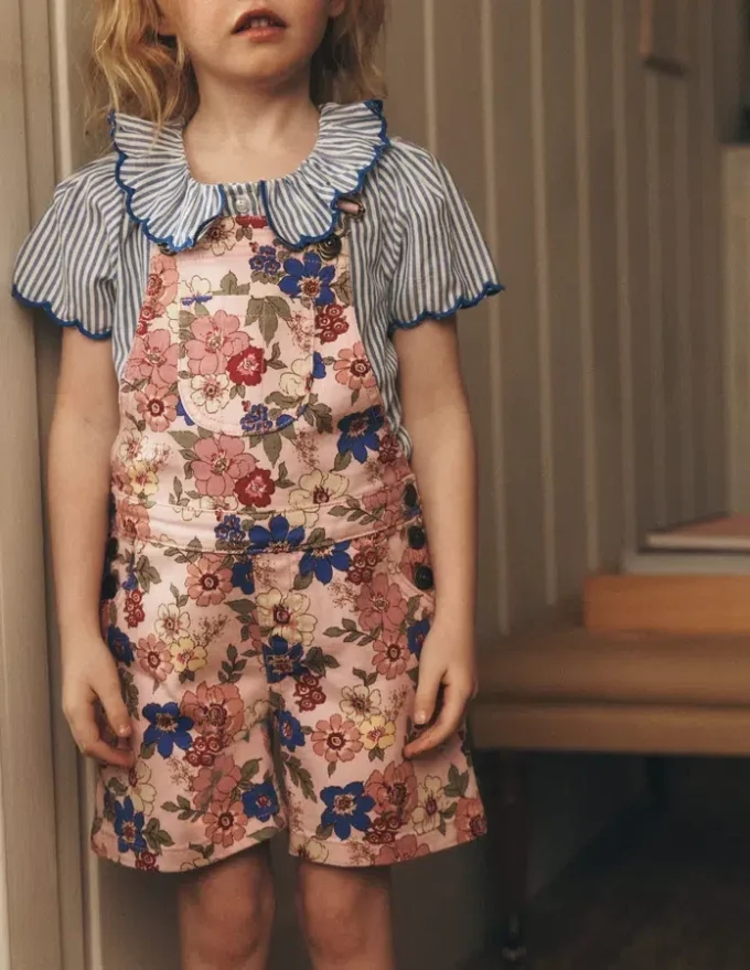 Short Overalls Pink Floral Bloom