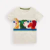 Short Sleeve Appliqué T-shirt Oatmeal Marl Dino Stripe Short Sleeve Appliqué T-shirt Oatmeal Marl Dino Stripe