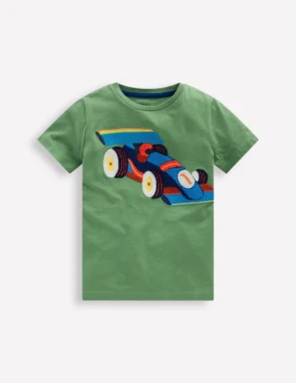 Short Sleeve Appliqué T-shirt Willow Green Race Car