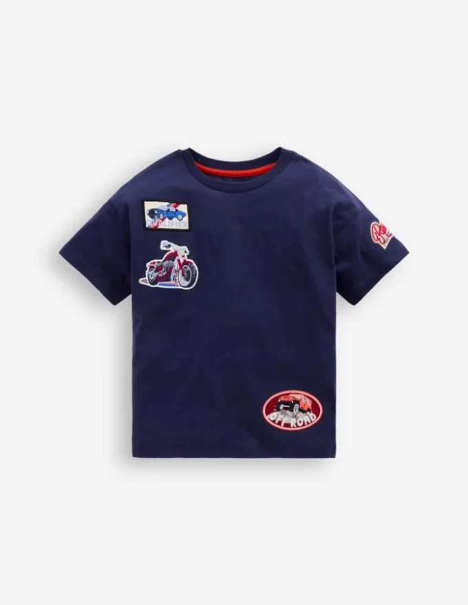 Short Sleeve Badge T-shirt College Navy Cars