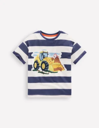 Short Sleeve Badge T-shirt College Navy Stripe Digger