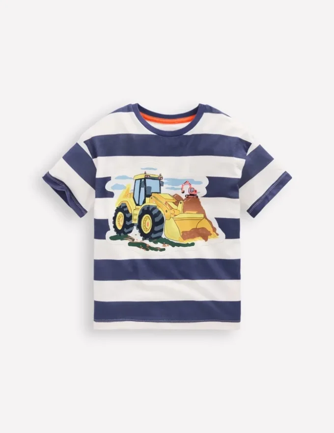 Short Sleeve Badge T-shirt College Navy Stripe Digger
