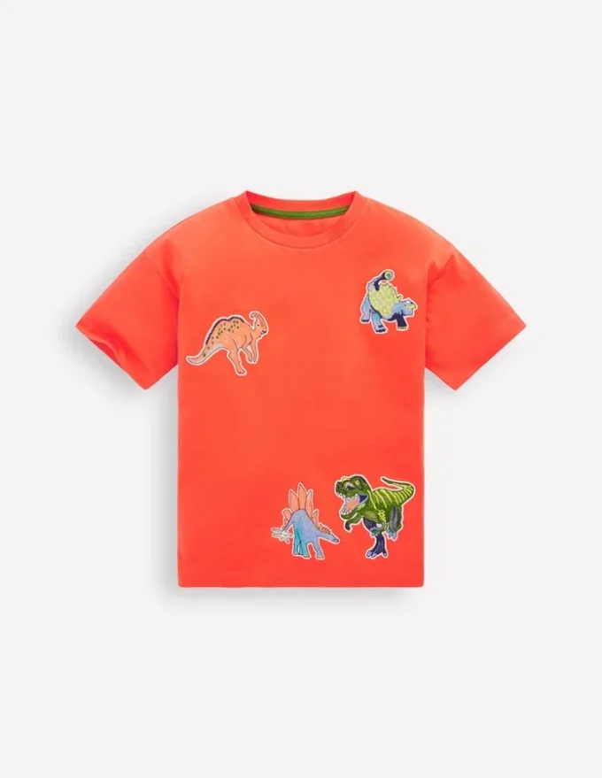 Short Sleeve Badge T-shirt Coral Orange Dinos