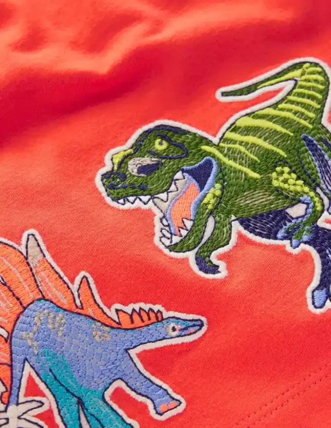 Short Sleeve Badge T-shirt Coral Orange Dinos