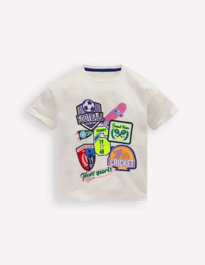 Short Sleeve Badge T-shirt Soft Ivory Sports