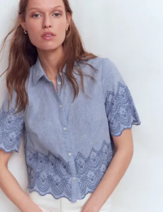 Short Sleeve Broderie Shirt Chambray