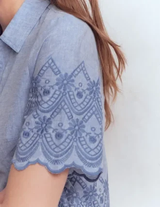 Short Sleeve Broderie Shirt Chambray