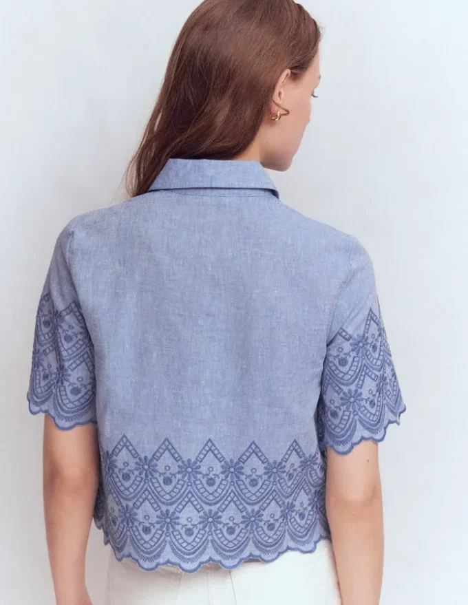Short Sleeve Broderie Shirt Chambray Short Sleeve Broderie Shirt Chambray