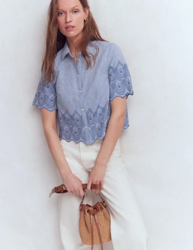 Short Sleeve Broderie Shirt Chambray Short Sleeve Broderie Shirt Chambray
