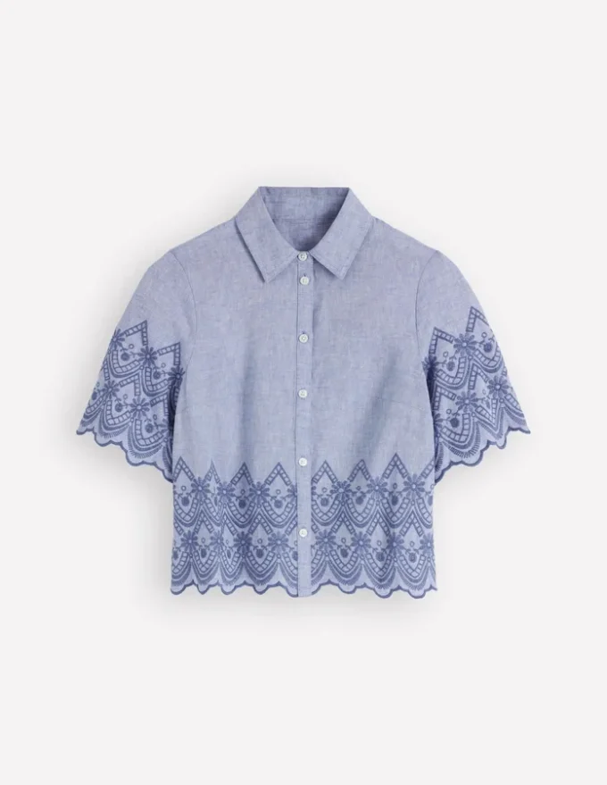 Short Sleeve Broderie Shirt Chambray Short Sleeve Broderie Shirt Chambray