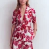Short Sleeve Cotton Blazer Sangria Sunset, Floral Print Short Sleeve Cotton Blazer Sangria Sunset, Floral Print