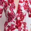 Short Sleeve Cotton Blazer Sangria Sunset, Floral Print Short Sleeve Cotton Blazer Sangria Sunset, Floral Print