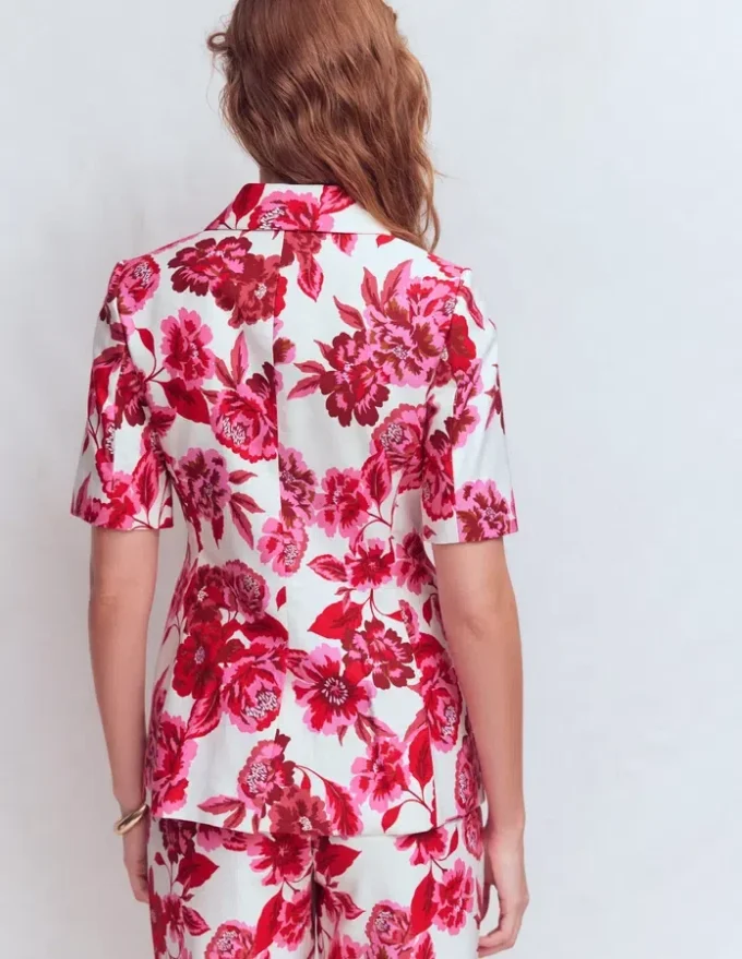 Short Sleeve Cotton Blazer Sangria Sunset, Floral Print Short Sleeve Cotton Blazer Sangria Sunset, Floral Print