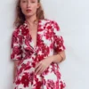 Short Sleeve Cotton Blazer Sangria Sunset, Floral Print Short Sleeve Cotton Blazer Sangria Sunset, Floral Print