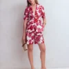 Short Sleeve Cotton Blazer Sangria Sunset, Floral Print Short Sleeve Cotton Blazer Sangria Sunset, Floral Print