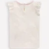 Short Sleeve Frill Logo Top Ivory Cake