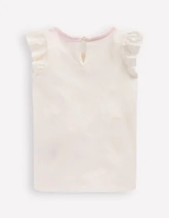 Short Sleeve Frill Logo Top Ivory Cake