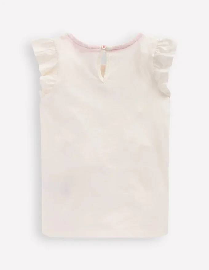 Short Sleeve Frill Logo Top Ivory Cake