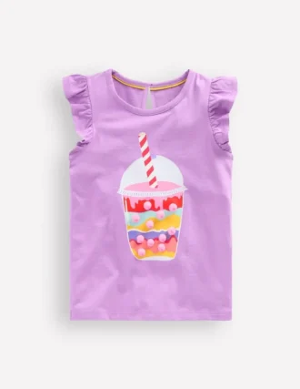 Short Sleeve Frill Logo Top Purple Milkshake