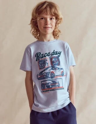 Short Sleeve Graphic T-shirt Blue Race Cars