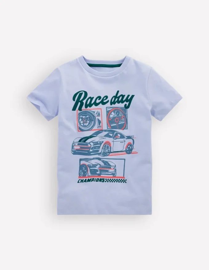 Short Sleeve Graphic T-shirt Blue Race Cars