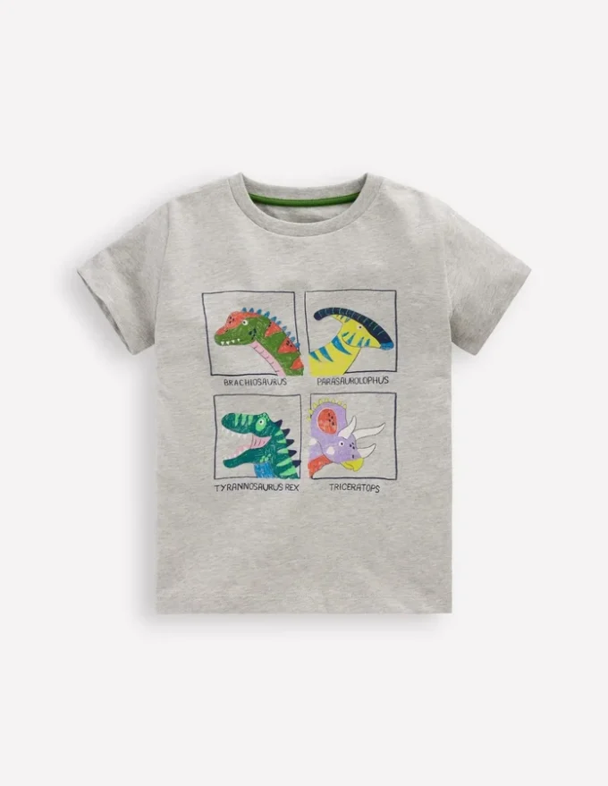 Short Sleeve Graphic T-shirt Grey Marl Dinos