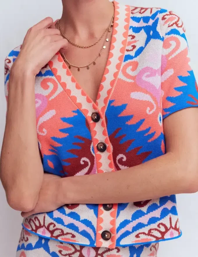Short Sleeve Jacquard Cardigan Aztec Short Sleeve Jacquard Cardigan Aztec