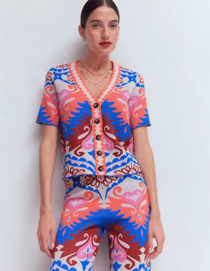 Short Sleeve Jacquard Cardigan Aztec Short Sleeve Jacquard Cardigan Aztec
