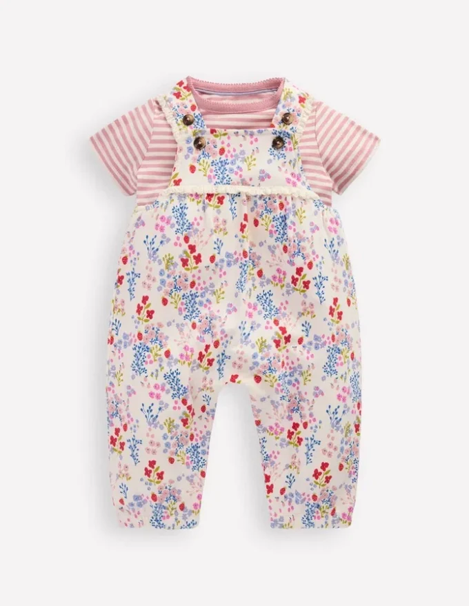 Short Sleeve Jersey Overalls Ivory Ditsy Meadow Short Sleeve Jersey Overalls Ivory Ditsy Meadow