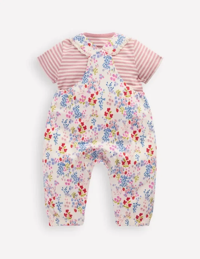 Short Sleeve Jersey Overalls Ivory Ditsy Meadow Short Sleeve Jersey Overalls Ivory Ditsy Meadow