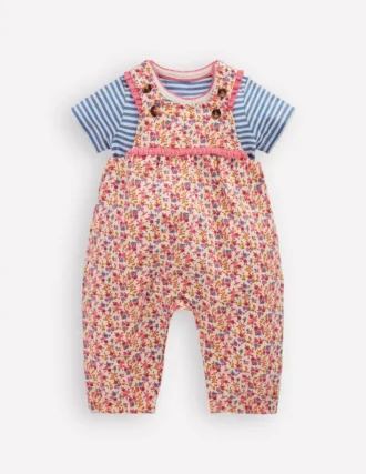Short Sleeve Jersey Overalls Pink Ditsy Floral