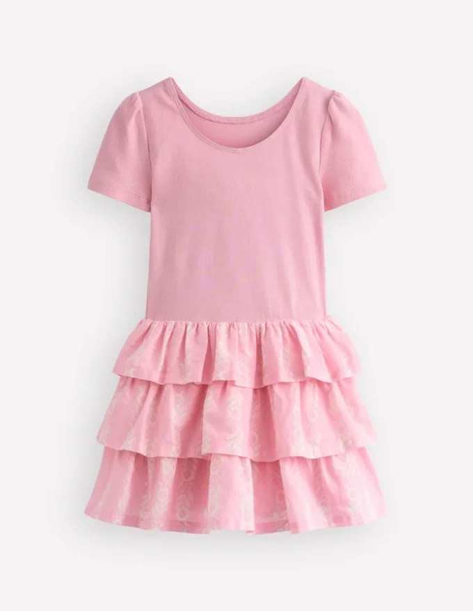 Short Sleeve Jersey RaRa Dress Blossom Pink Flower Vine Short Sleeve Jersey RaRa Dress Blossom Pink Flower Vine