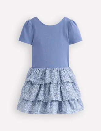 Short Sleeve Jersey RaRa Dress Serenity Blue Ditsy Floral