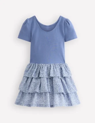 Short Sleeve Jersey RaRa Dress Serenity Blue Ditsy Floral